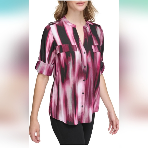 Nwt! Calvin Klein Women's Sportswear Roll Sleeve Top plus size - Picture 4 of 4